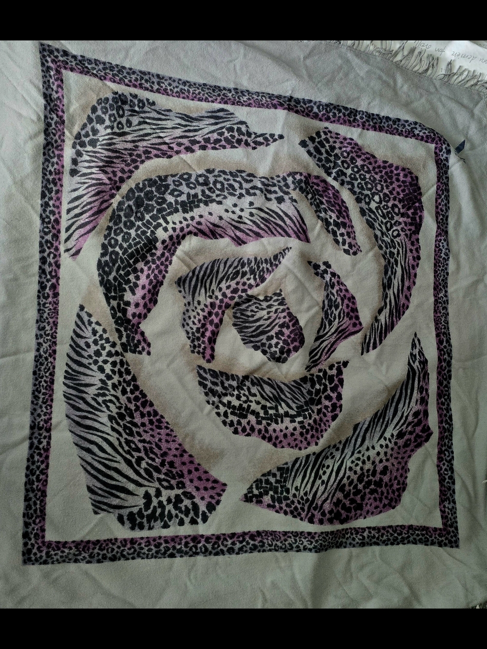 Vintage K of Krizia Oversized Leopard Rose Wool Scarf Shawl 50"x50"